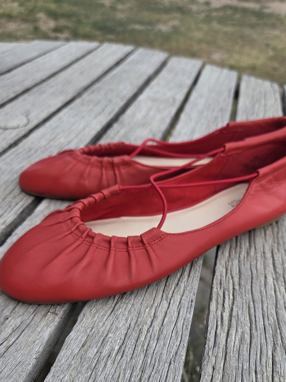 Nine West Red "Maerao" Leather Ballet Flats with Elastic Criss-Cross-Strap - Picture 3 of 10